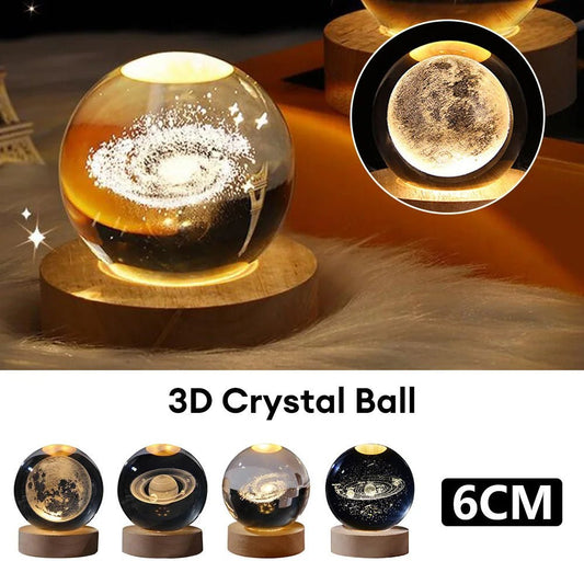 Luminous Starry Sky And Planets Moon Moon Crystal Ball Small Night Lamp Projection Ambience Light Creative Gift New Strange Gift - Expo GSolid Wood Lamp HolderNebula 6CM0