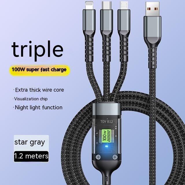 Three - in - one Mobile Phone With Light 6A Super Fast Charge Data Cable - Expo G120cm1PC0