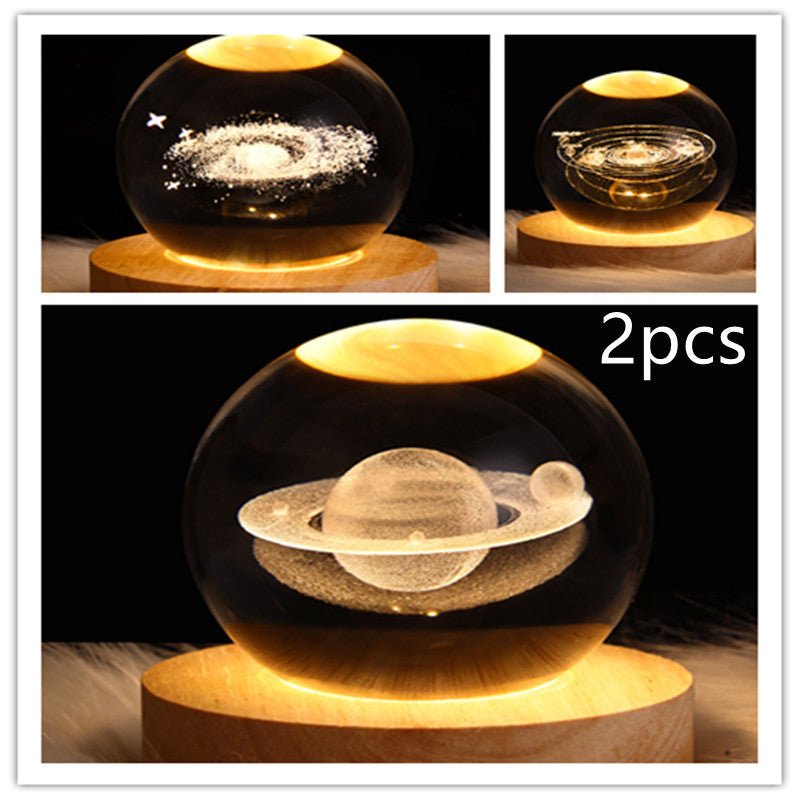 LED Night Light Galaxy Crystal Ball Table Lamp 3D Planet Moon Lamp Bedroom Home Decor For Kids Party Children Birthday Gifts - Expo GSolid Wood SeatSet19USB0