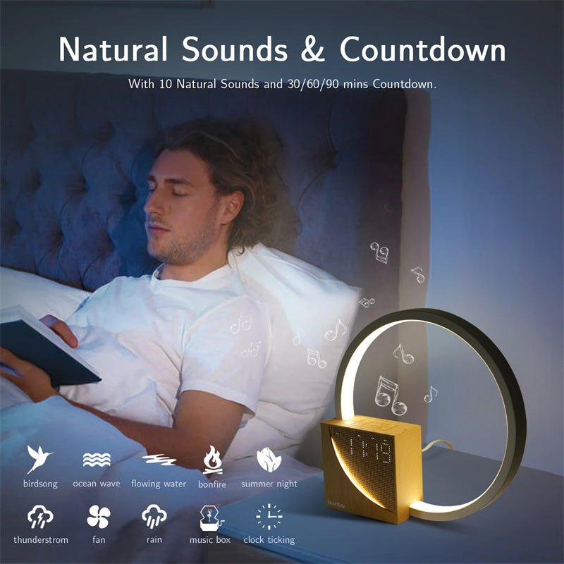 Bedside Lamp Touch Table Lamp With Natural Sounds, Desk Lamp With Alarm Clock, Touch Control 3 Levels Brightness Home Decor - Expo GUSWooden0