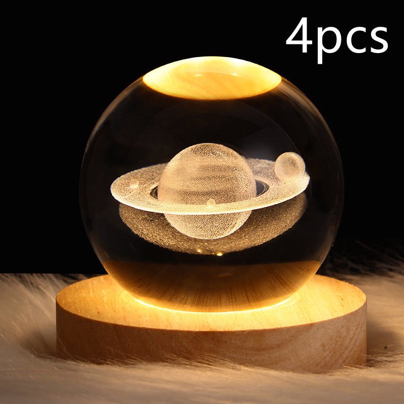 LED Night Light Galaxy Crystal Ball Table Lamp 3D Planet Moon Lamp Bedroom Home Decor For Kids Party Children Birthday Gifts - Expo GSolid Wood SeatSet11USB0
