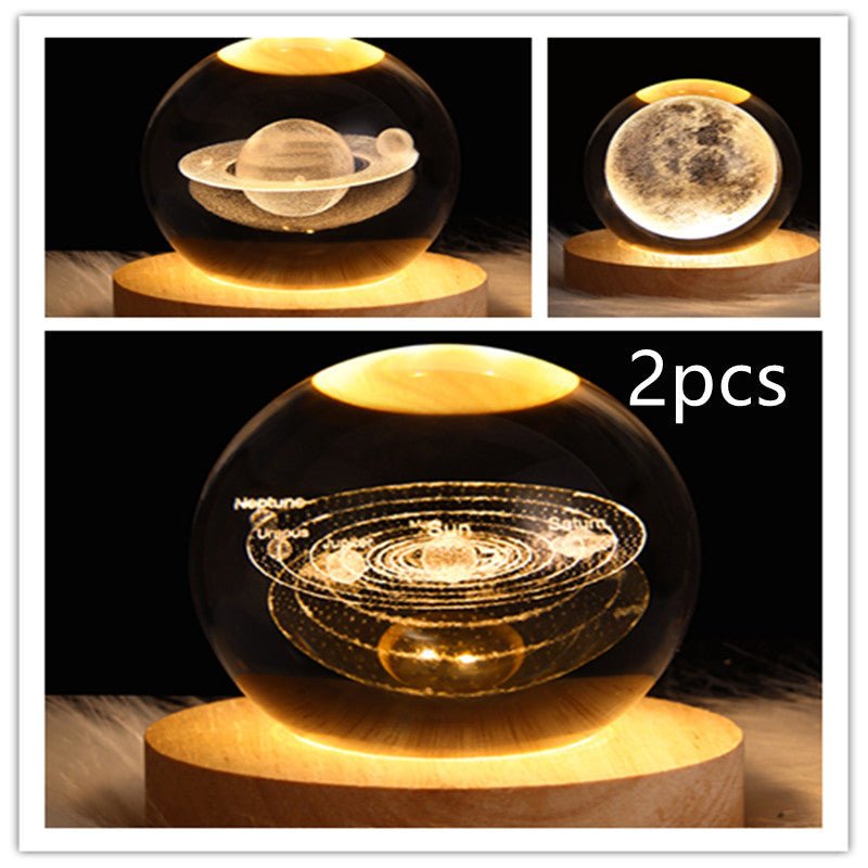 LED Night Light Galaxy Crystal Ball Table Lamp 3D Planet Moon Lamp Bedroom Home Decor For Kids Party Children Birthday Gifts - Expo GSolid Wood SeatSet26USB0