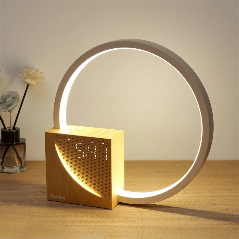 Bedside Lamp Touch Table Lamp With Natural Sounds, Desk Lamp With Alarm Clock, Touch Control 3 Levels Brightness Home Decor - Expo GUSWooden0