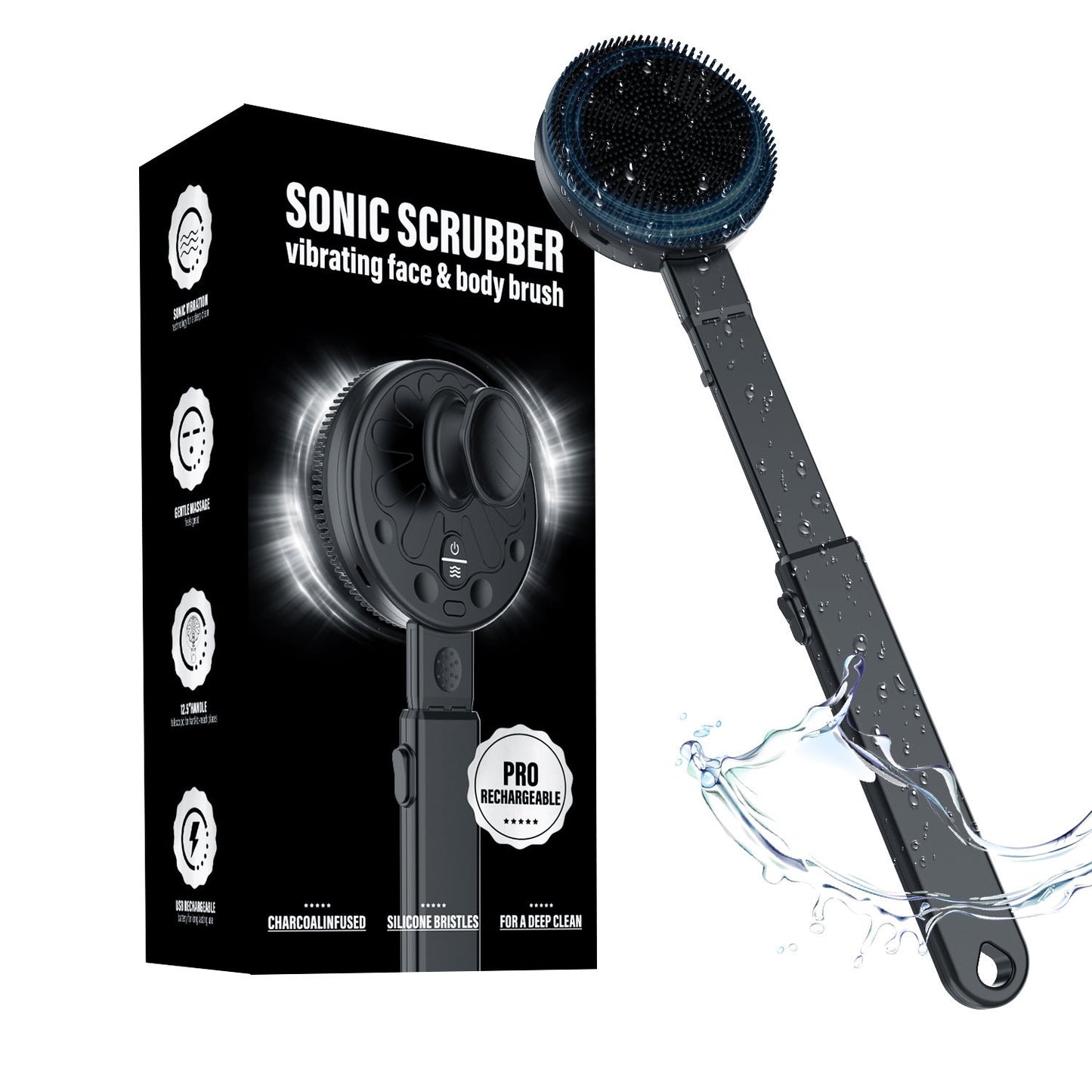 Household Electric Vibrating Shower Brush - Expo GBlackUSB0
