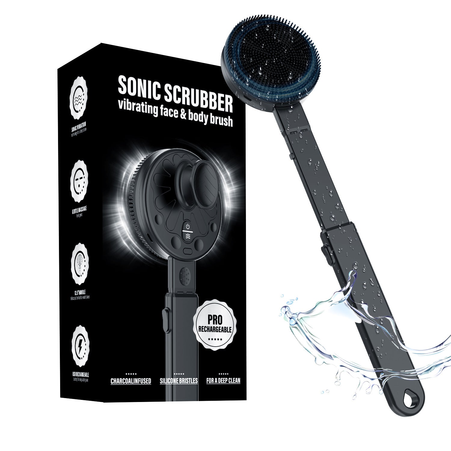 Household Electric Vibrating Shower Brush - Expo GBlackUSB0