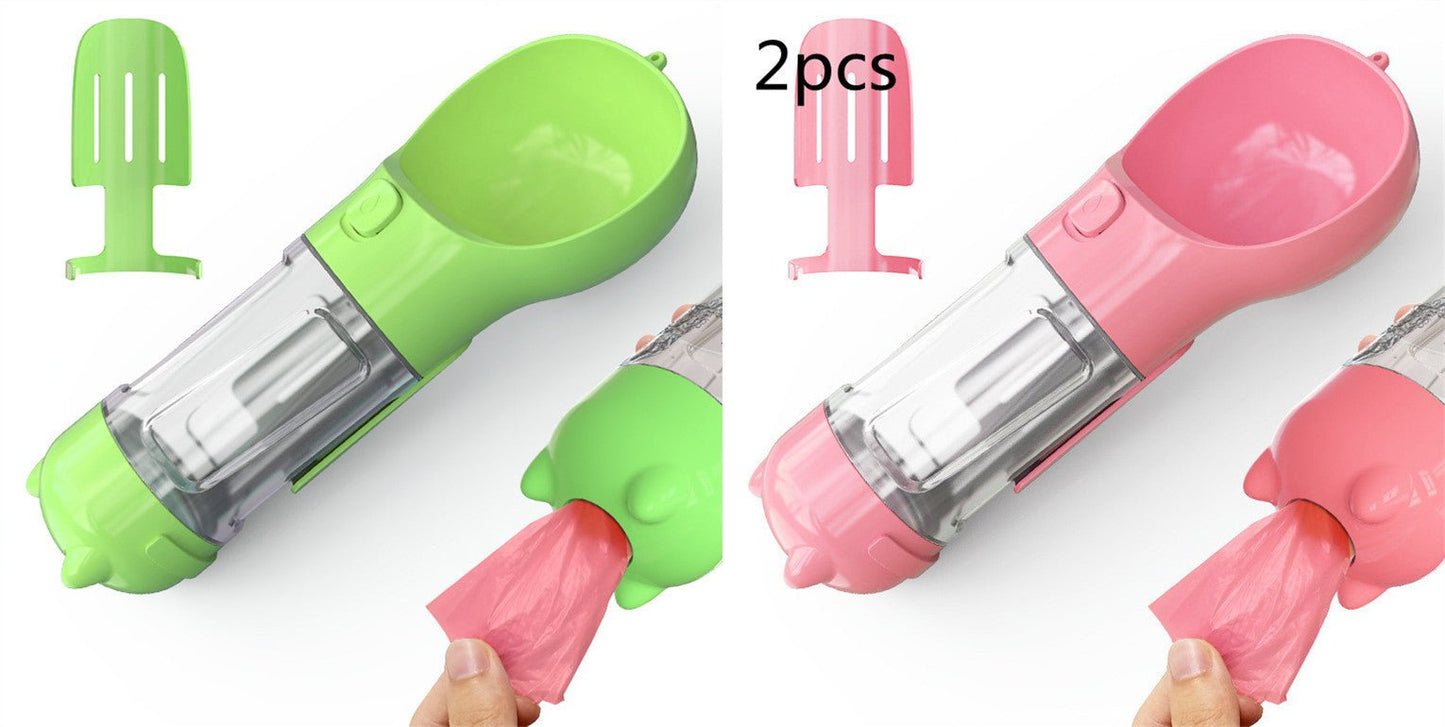 Pet Water Bottle Feeder Bowl Garbage Bag Storage Portable Pet Outdoor Travel 3 In 1 Dog Water Bottle - Expo GGreen pink 2pcs.300ml0