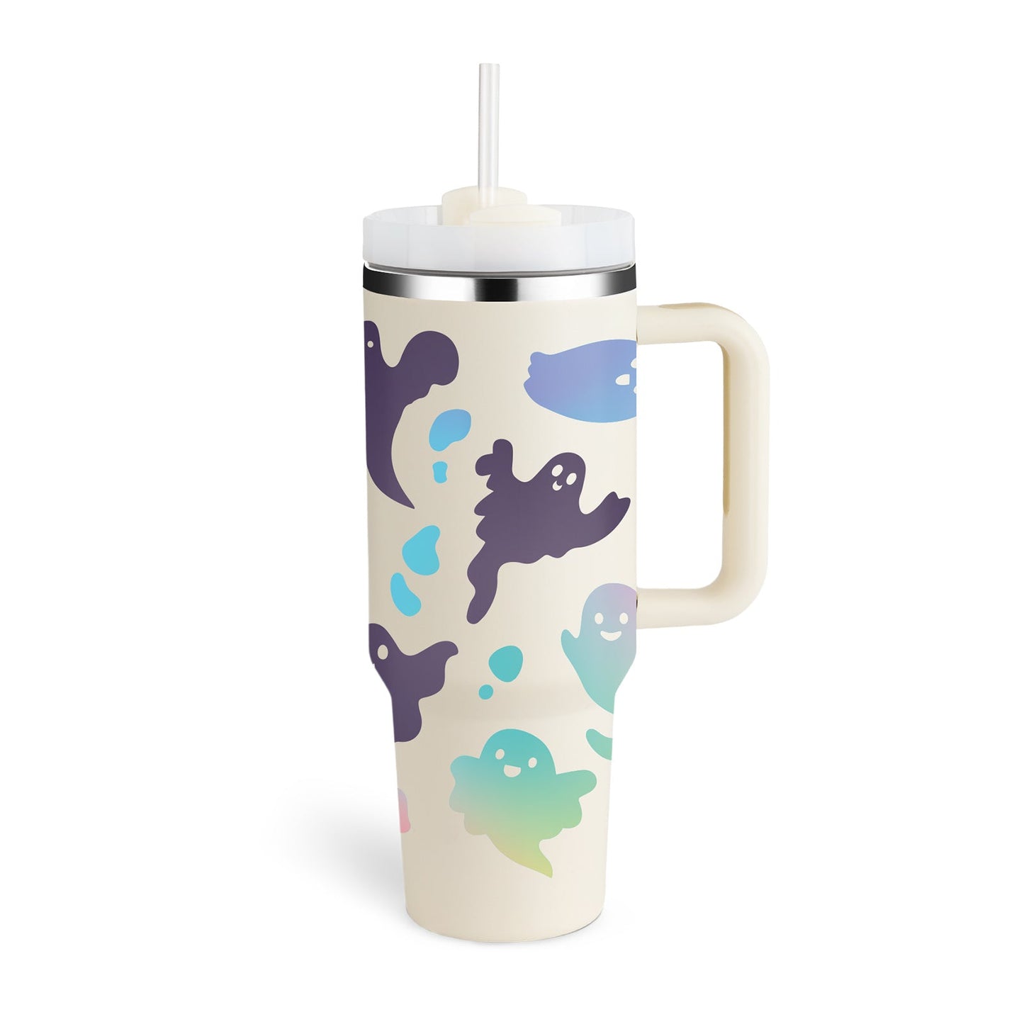 40 Oz Tumbler With Handle Straw Insulated, Stainless Steel Spill Proof Vacuum Coffee Cup Tumbler With Lid Tapered Mug Gifts For Valentine Lover Suitable For Car Gym Office Travel - Expo GHalloween Cream white B1200ML1PC0
