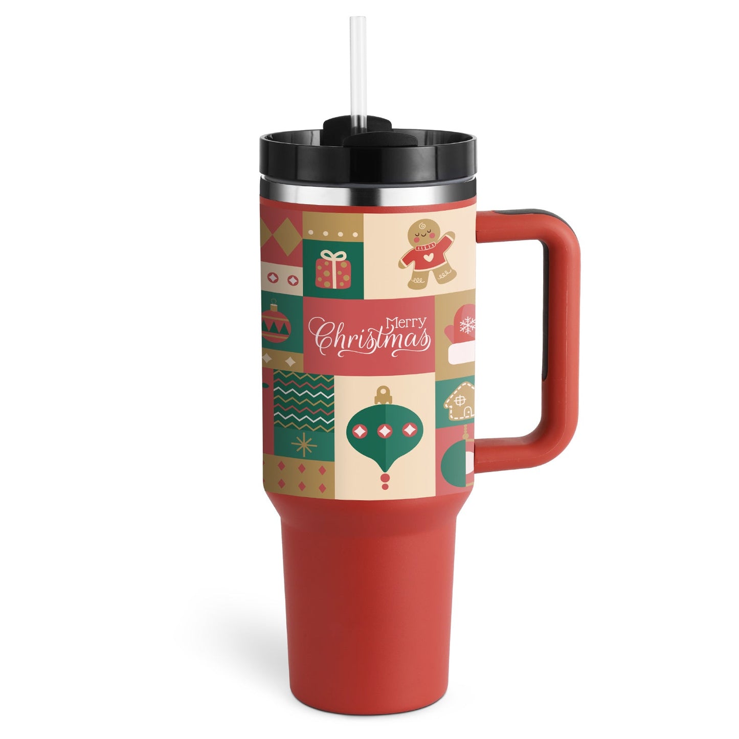 40 Oz Tumbler With Handle Straw Insulated, Stainless Steel Spill Proof Vacuum Coffee Cup Tumbler With Lid Tapered Mug Gifts For Valentine Lover Suitable For Car Gym Office Travel - Expo GChristmas Red1200ML1PC0