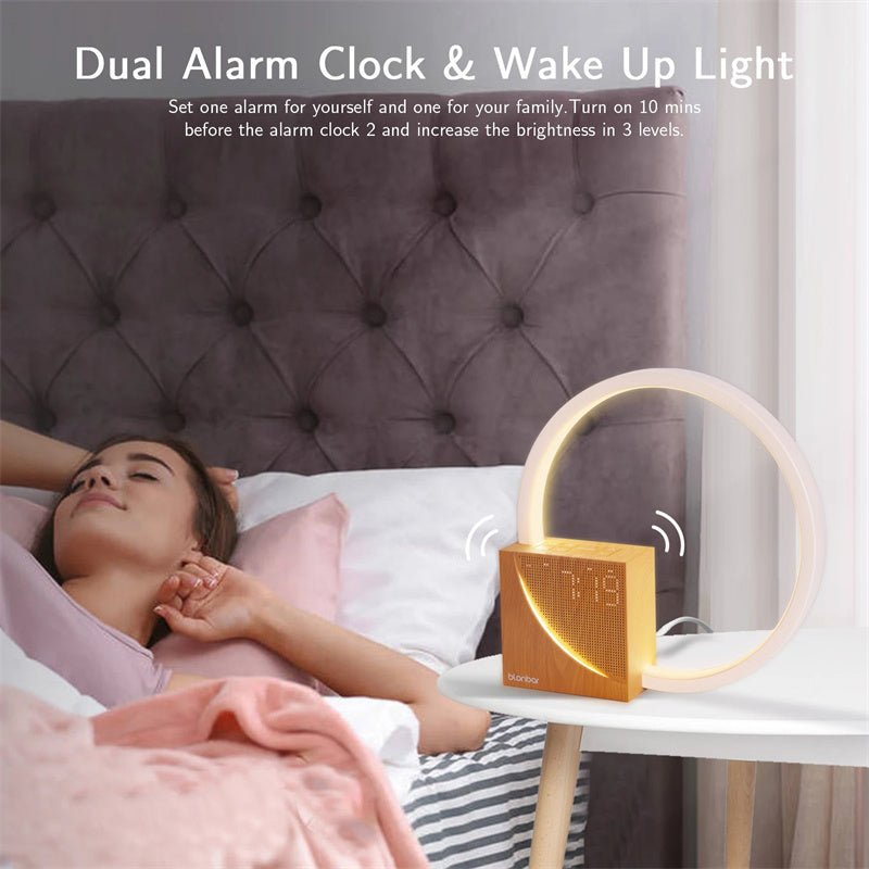 Bedside Lamp Touch Table Lamp With Natural Sounds, Desk Lamp With Alarm Clock, Touch Control 3 Levels Brightness Home Decor - Expo GUSWooden0