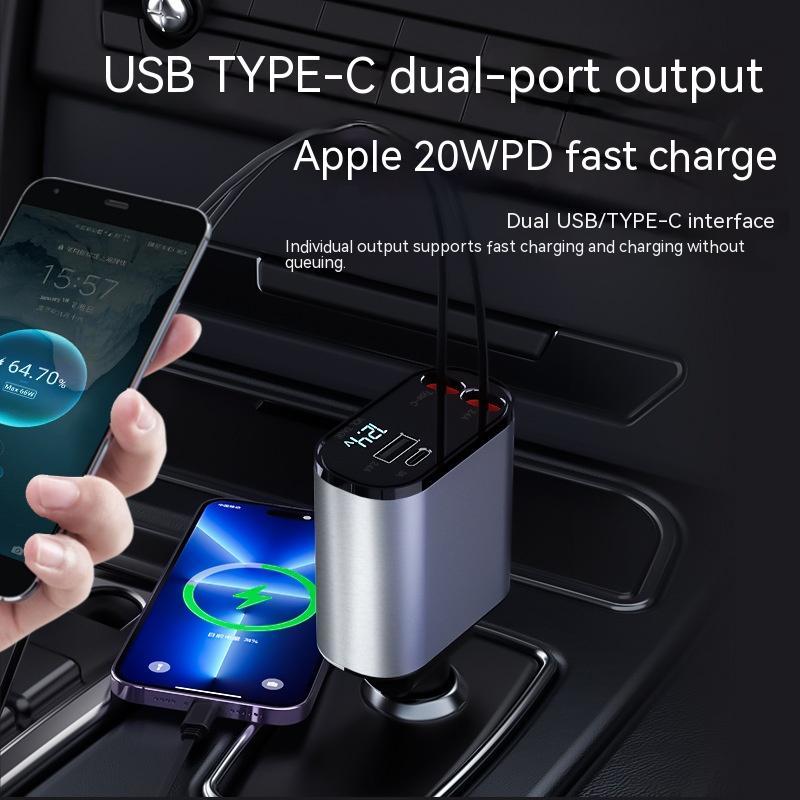 Metal Car Charger 100W Super Fast Charging Car Cigarette Lighter USB And TYPE - C Adapter - Expo GMetal Silver Gray100W0