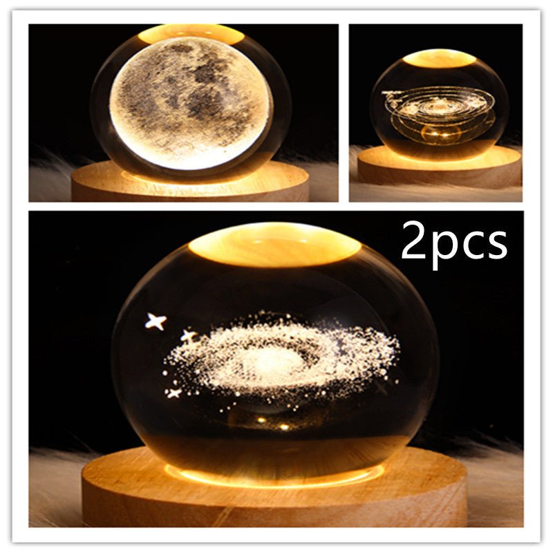 LED Night Light Galaxy Crystal Ball Table Lamp 3D Planet Moon Lamp Bedroom Home Decor For Kids Party Children Birthday Gifts - Expo GSolid Wood SeatSet38USB0
