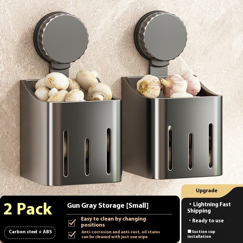 Onion, Ginger And Garlic Storage Box Wall - mounted Suction Cup Storage Rack - Expo GGray Small Size 2PCsOnion, Ginger And Garlic Storage Box Wall - mounted Suction
