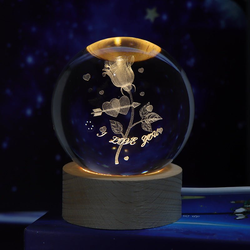 Luminous Starry Sky And Planets Moon Moon Crystal Ball Small Night Lamp Projection Ambience Light Creative Gift New Strange Gift - Expo GSolid Wood Lamp HolderRose 6cm Crystal Ball0