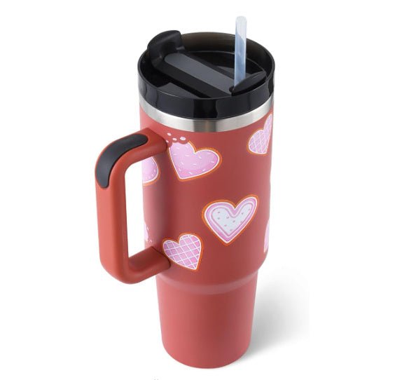 40 Oz Tumbler With Handle Straw Insulated, Stainless Steel Spill Proof Vacuum Coffee Cup Tumbler With Lid Tapered Mug Gifts For Valentine Lover Suitable For Car Gym Office Travel - Expo GPink1200ML1PC0