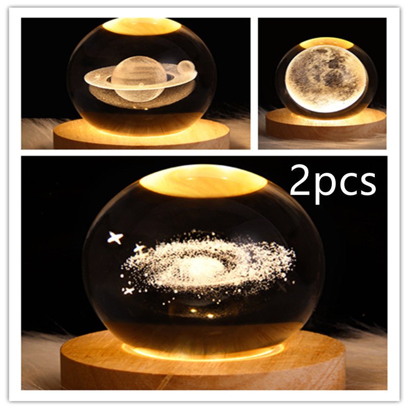 LED Night Light Galaxy Crystal Ball Table Lamp 3D Planet Moon Lamp Bedroom Home Decor For Kids Party Children Birthday Gifts - Expo GSolid Wood SeatSet24USB0