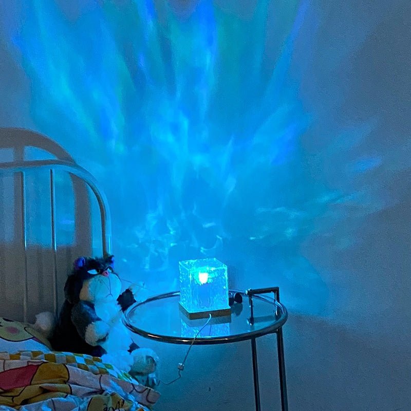 LED Water Ripple Ambient Night Light USB Rotating Projection Crystal Table Lamp RGB Dimmable Home Decoration 16 Color Gifts - Expo GTricolor dimmingUSB0