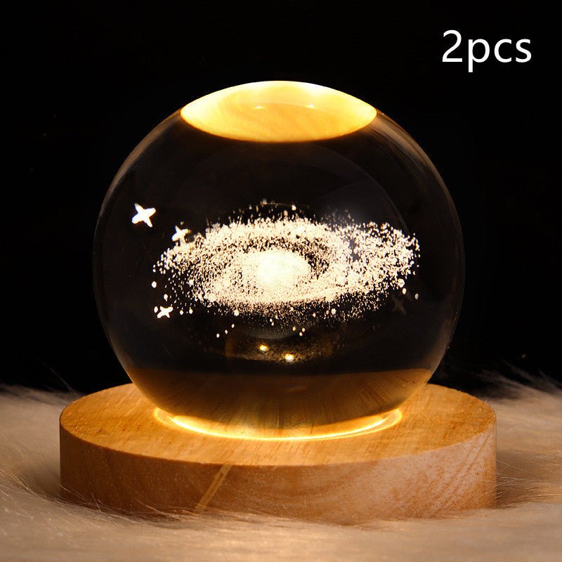 LED Night Light Galaxy Crystal Ball Table Lamp 3D Planet Moon Lamp Bedroom Home Decor For Kids Party Children Birthday Gifts - Expo GSolid Wood SeatSet8USB0