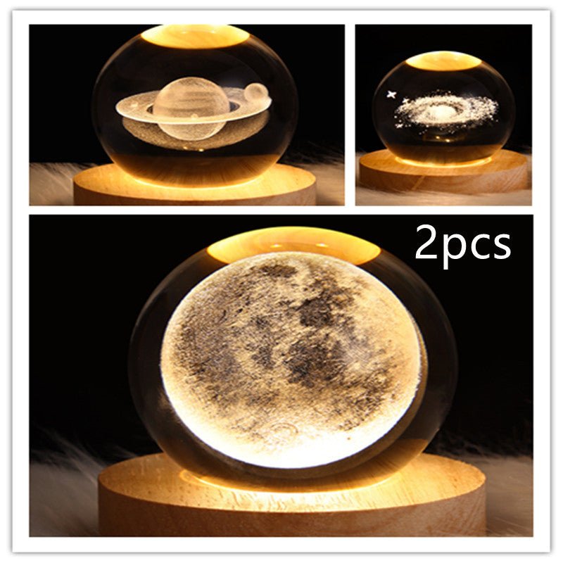 LED Night Light Galaxy Crystal Ball Table Lamp 3D Planet Moon Lamp Bedroom Home Decor For Kids Party Children Birthday Gifts - Expo GSolid Wood SeatSet22USB0