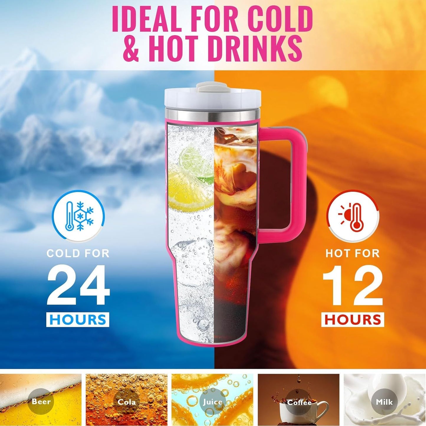 40 Oz Tumbler With Handle Straw Insulated, Stainless Steel Spill Proof Vacuum Coffee Cup Tumbler With Lid Tapered Mug Gifts For Valentine Lover Suitable For Car Gym Office Travel - Expo GLight Green1200ML1PC0