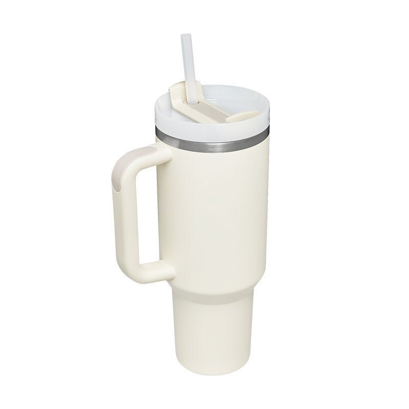 40 Oz Tumbler With Handle Straw Insulated, Stainless Steel Spill Proof Vacuum Coffee Cup Tumbler With Lid Tapered Mug Gifts For Valentine Lover Suitable For Car Gym Office Travel - Expo GCream white1200ML1PC0
