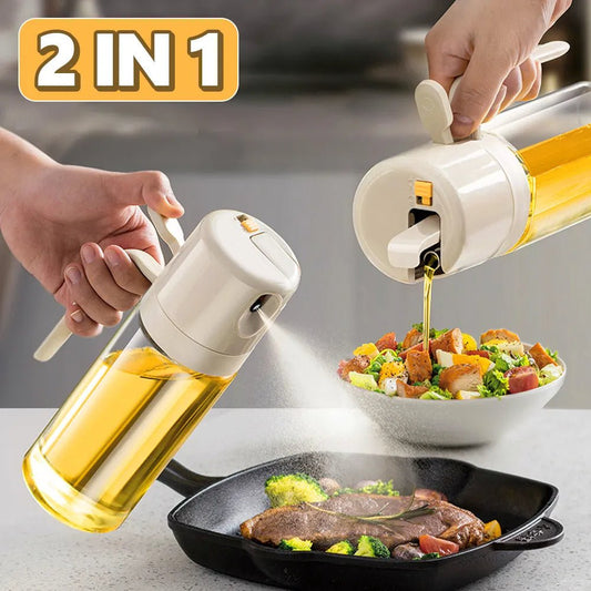 2 In 1 Oil Sprayer Bottle BBQ Cooking Oil Dispenser Olive Oil Pourers Sprayer Kitchen Baking Oil Mister Vinegar Bottle - Expo G550ml Warm Gray1PC0