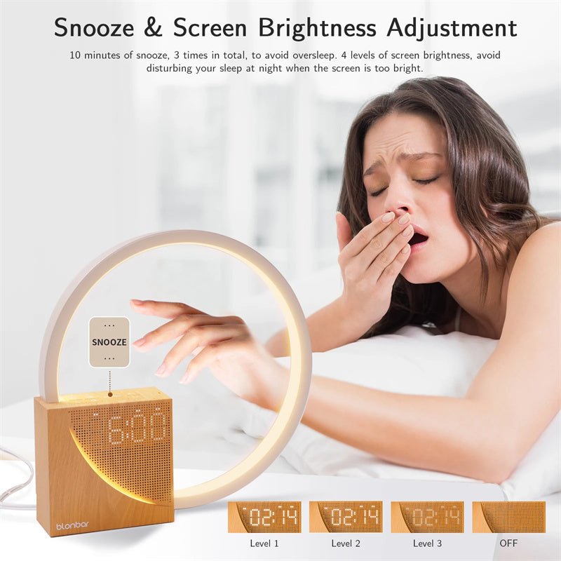 Bedside Lamp Touch Table Lamp With Natural Sounds, Desk Lamp With Alarm Clock, Touch Control 3 Levels Brightness Home Decor - Expo GUSWooden0