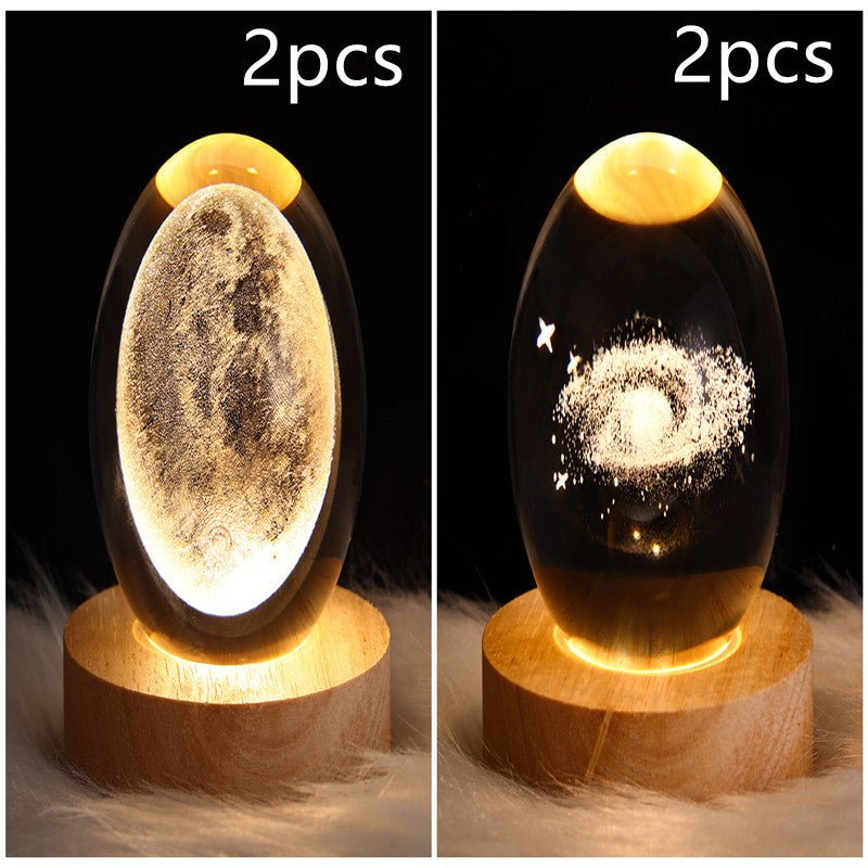 LED Night Light Galaxy Crystal Ball Table Lamp 3D Planet Moon Lamp Bedroom Home Decor For Kids Party Children Birthday Gifts - Expo GSolid Wood SeatSet34USB0