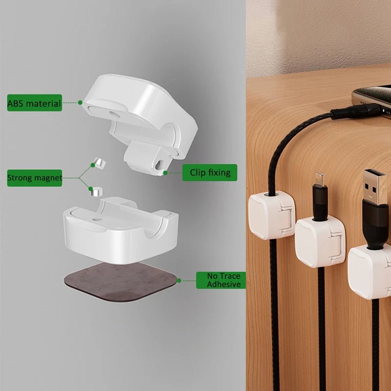 Magnetic Cable Clip Under Desk Cable Management Adjustable Cord Holder Wire Organizer And Cable Management Wire Keeper - Expo G6 Pack White0