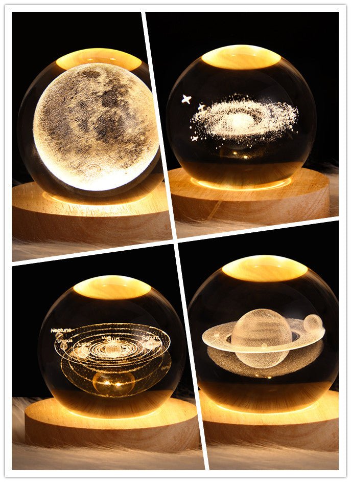 LED Night Light Galaxy Crystal Ball Table Lamp 3D Planet Moon Lamp Bedroom Home Decor For Kids Party Children Birthday Gifts - Expo GSolid Wood SeatSet25USB0