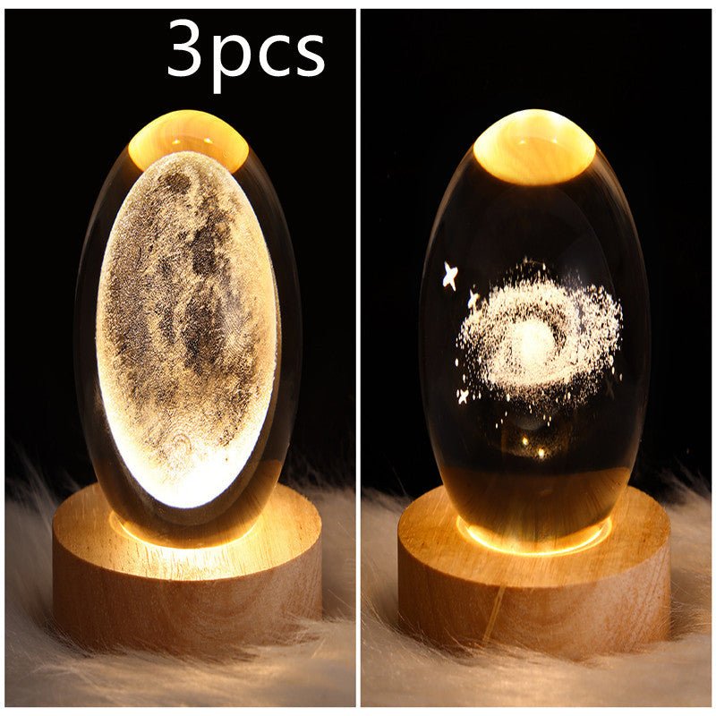 LED Night Light Galaxy Crystal Ball Table Lamp 3D Planet Moon Lamp Bedroom Home Decor For Kids Party Children Birthday Gifts - Expo GSolid Wood SeatSet32USB0