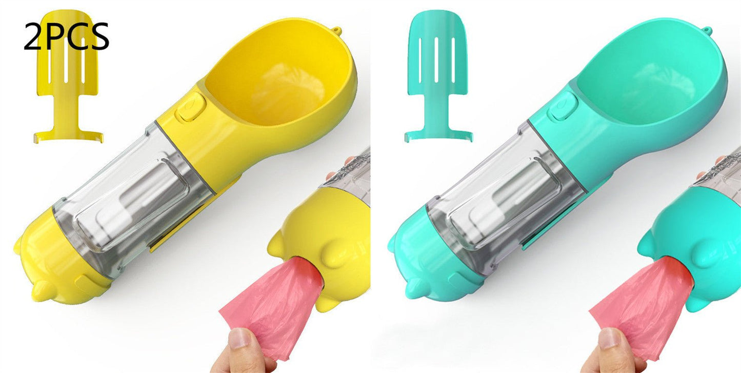 Pet Water Bottle Feeder Bowl Garbage Bag Storage Portable Pet Outdoor Travel 3 In 1 Dog Water Bottle - Expo GBlue yellow 2pcs.300ml0