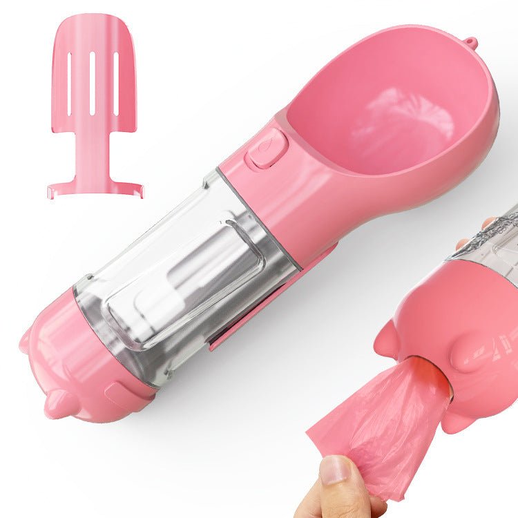Pet Water Bottle Feeder Bowl Garbage Bag Storage Portable Pet Outdoor Travel 3 In 1 Dog Water Bottle - Expo GPink2style500ml0