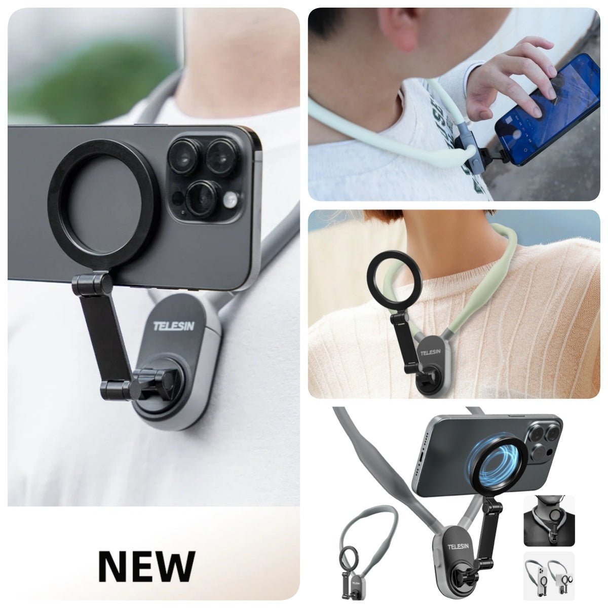 Silicone Phone Magnetic Neck Mount Quick Release Hold For Phone Magsafe Magnetic Suction Cell Phone Neck Hanging Bracket - Expo GGray0