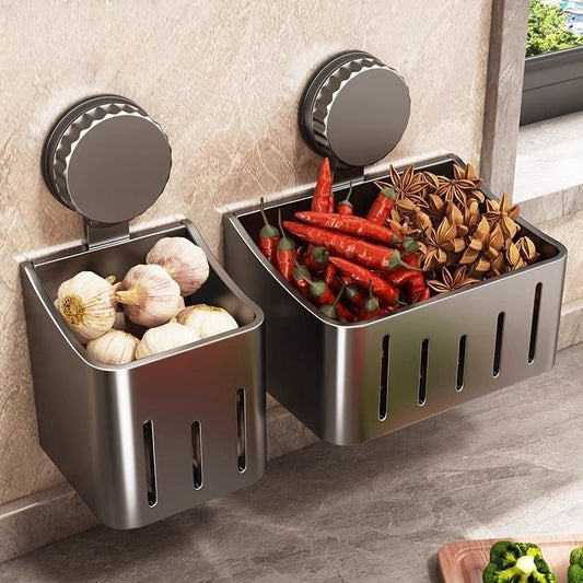 Onion, Ginger And Garlic Storage Box Wall - mounted Suction Cup Storage Rack - Expo GGray Small SizeOnion, Ginger And Garlic Storage Box Wall - mounted Suction