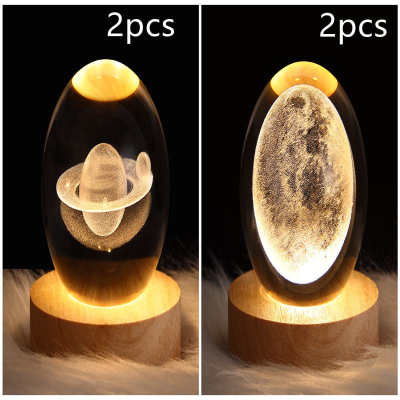 LED Night Light Galaxy Crystal Ball Table Lamp 3D Planet Moon Lamp Bedroom Home Decor For Kids Party Children Birthday Gifts - Expo GSolid Wood SeatSet15USB0