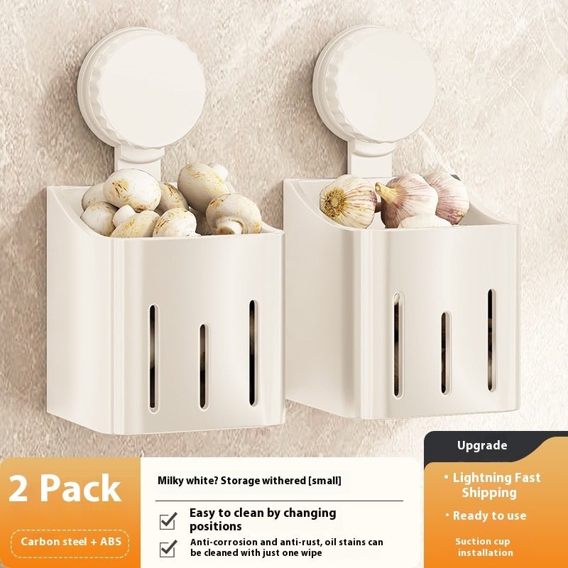 Onion, Ginger And Garlic Storage Box Wall - mounted Suction Cup Storage Rack - Expo GMilky White Small Size 2PCsOnion, Ginger And Garlic Storage Box Wall - mounted Suction
