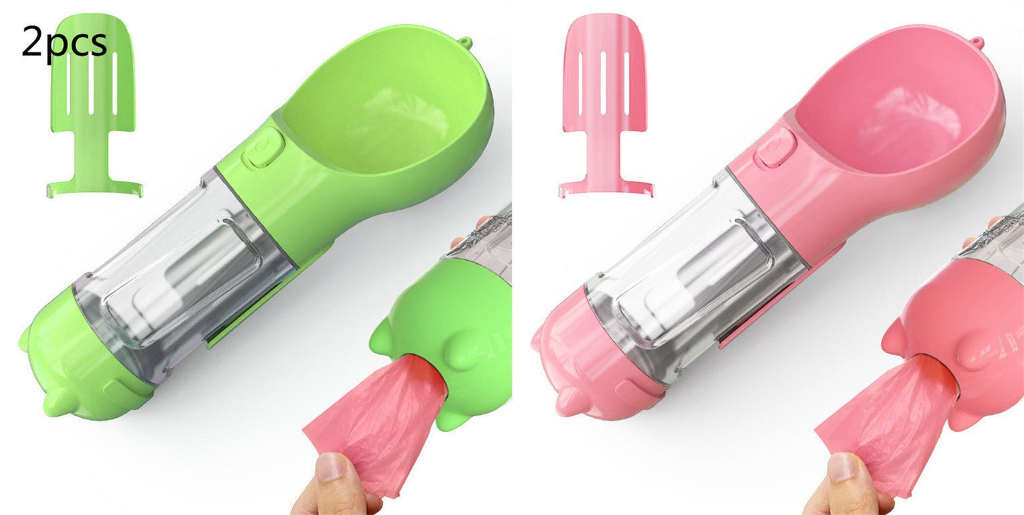 Pet Water Bottle Feeder Bowl Garbage Bag Storage Portable Pet Outdoor Travel 3 In 1 Dog Water Bottle - Expo GGreen 2pcs pink300ml0