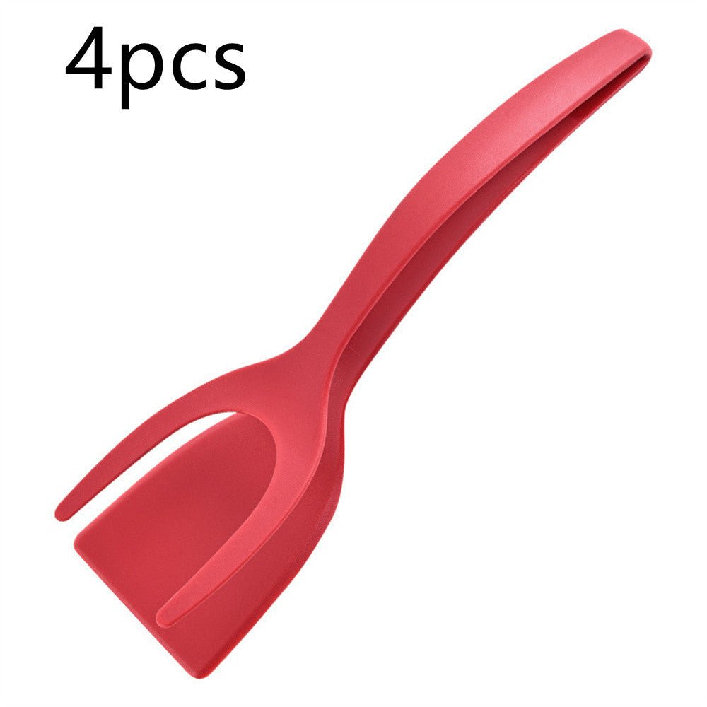 2 In 1 Grip And Flip Tongs Egg Spatula Tongs Clamp Pancake Fried Egg French Toast Omelet Overturned Kitchen Accessories - Expo GRed 4pcs0