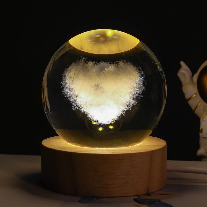 Luminous Starry Sky And Planets Moon Moon Crystal Ball Small Night Lamp Projection Ambience Light Creative Gift New Strange Gift - Expo GSolid Wood Lamp HolderLove cloud 6CM0