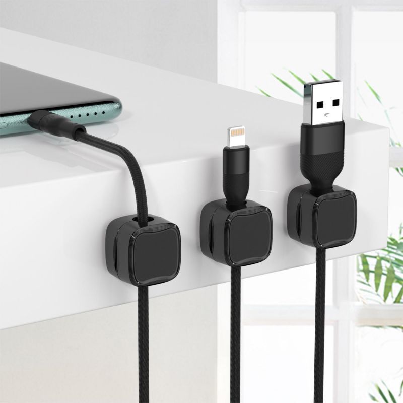 Magnetic Cable Clip Under Desk Cable Management Adjustable Cord Holder Wire Organizer And Cable Management Wire Keeper - Expo G3PackBlack0