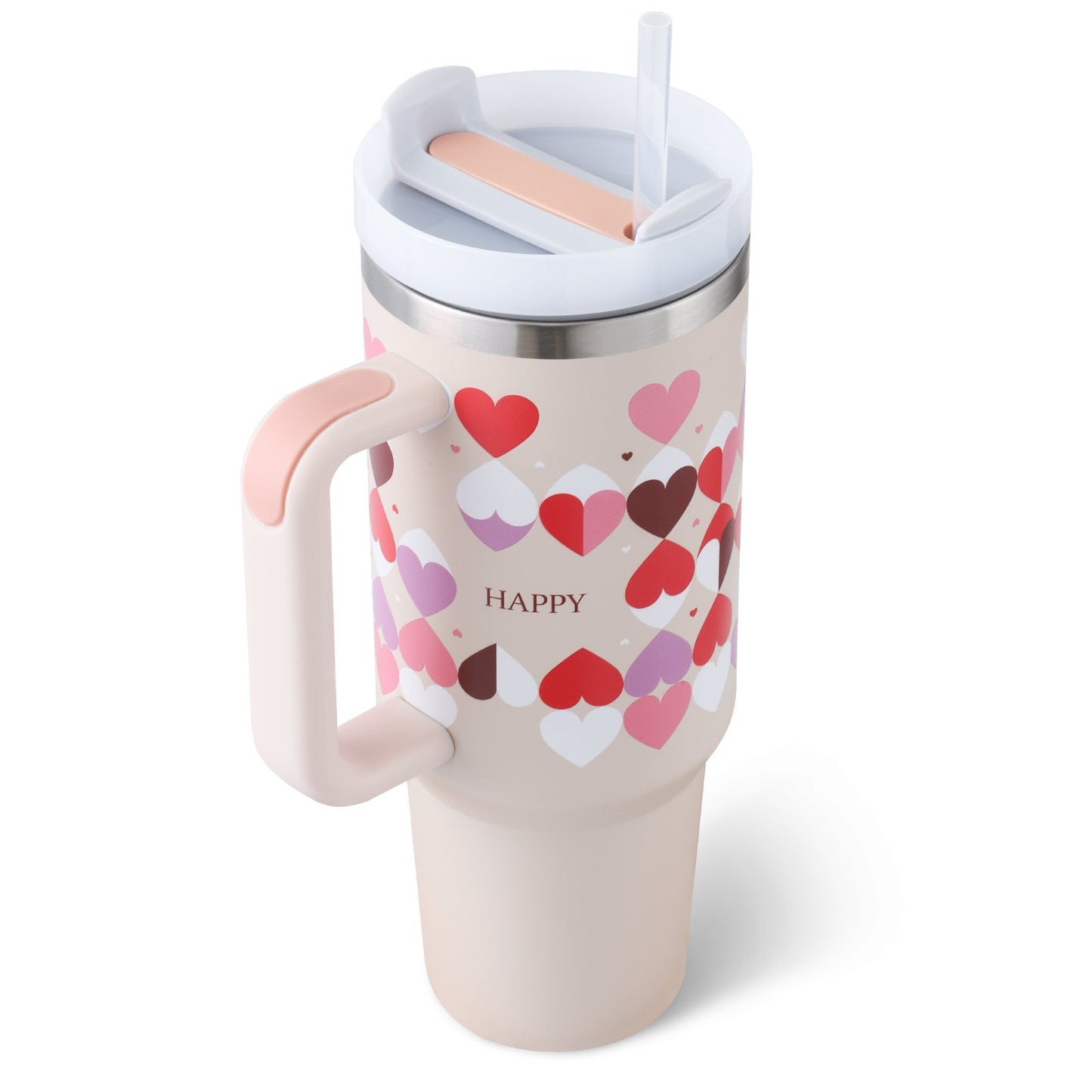40 Oz Tumbler With Handle Straw Insulated, Stainless Steel Spill Proof Vacuum Coffee Cup Tumbler With Lid Tapered Mug Gifts For Valentine Lover Suitable For Car Gym Office Travel - Expo GPink love A1200ML1PC0