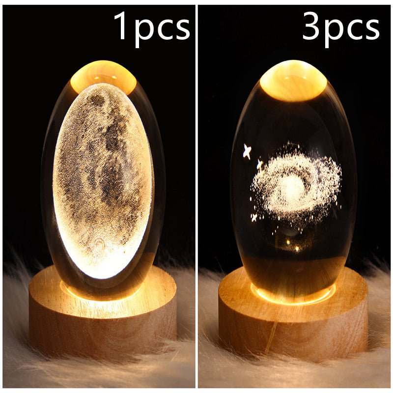 LED Night Light Galaxy Crystal Ball Table Lamp 3D Planet Moon Lamp Bedroom Home Decor For Kids Party Children Birthday Gifts - Expo GSolid Wood SeatSet37USB0