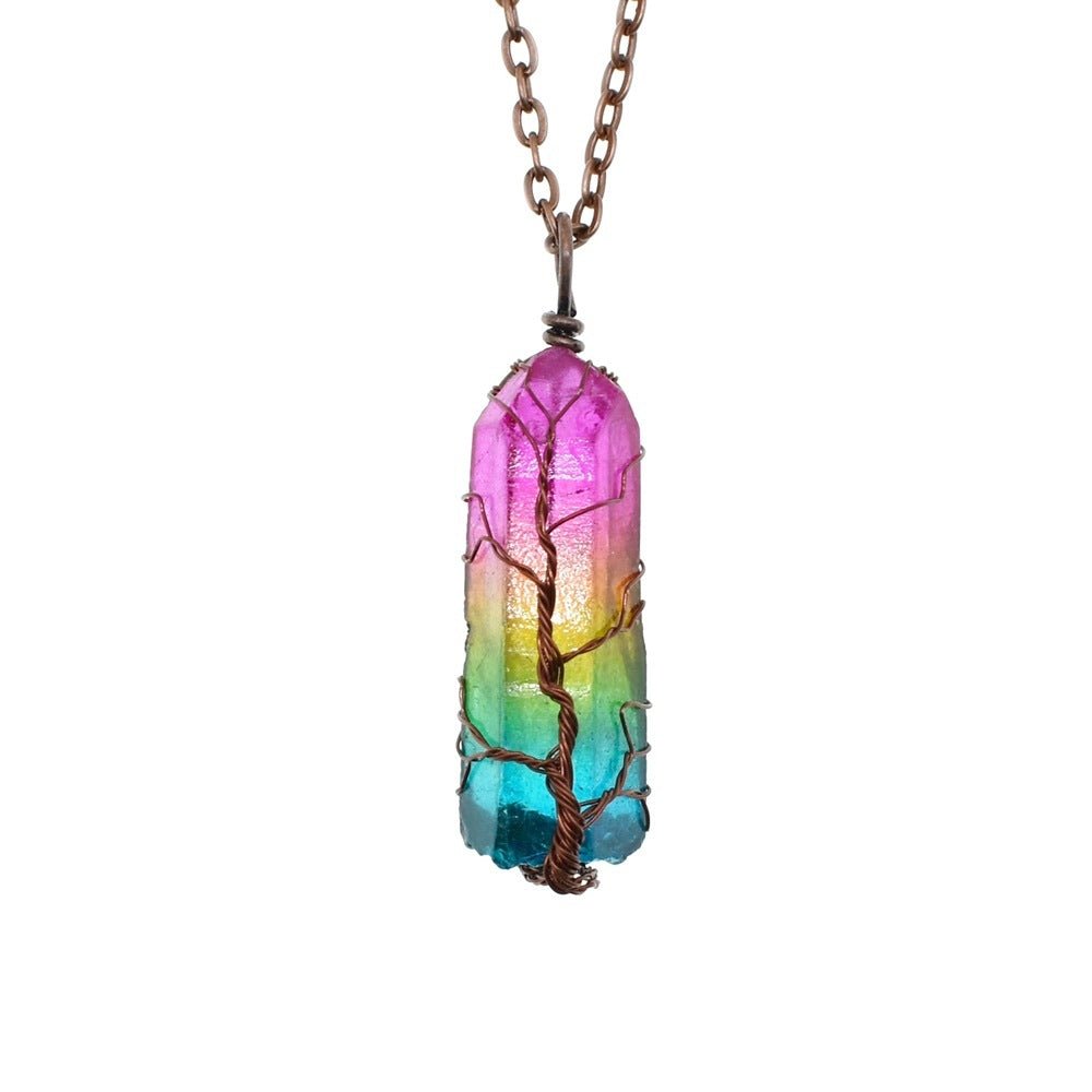 Hot Selling Stone Crystal Pillar Tree Of Life Pendant Ins Fashion Necklace - Expo GWhite1PCS0