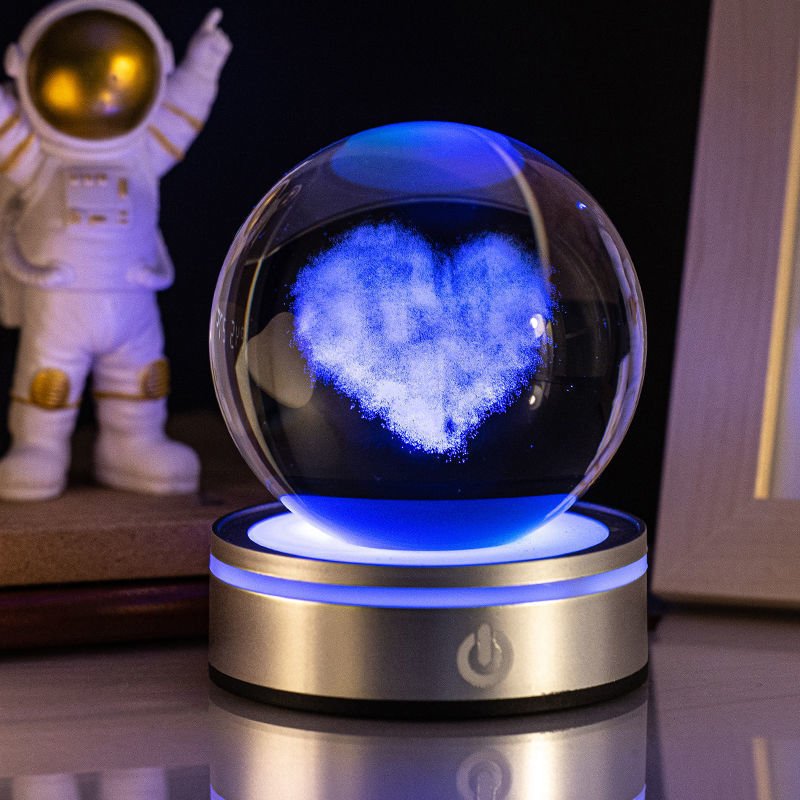 Creative 3D Inner Carving Luminous Crystal Ball Colorful Gradient Small Night Lamp Home Decorations Gifts Selection - Expo GHeart Cloud8cm0