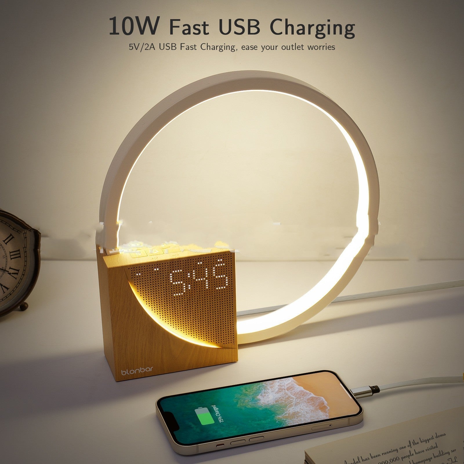 Bedside Lamp Touch Table Lamp With Natural Sounds, Desk Lamp With Alarm Clock, Touch Control 3 Levels Brightness Home Decor - Expo GUSWooden0