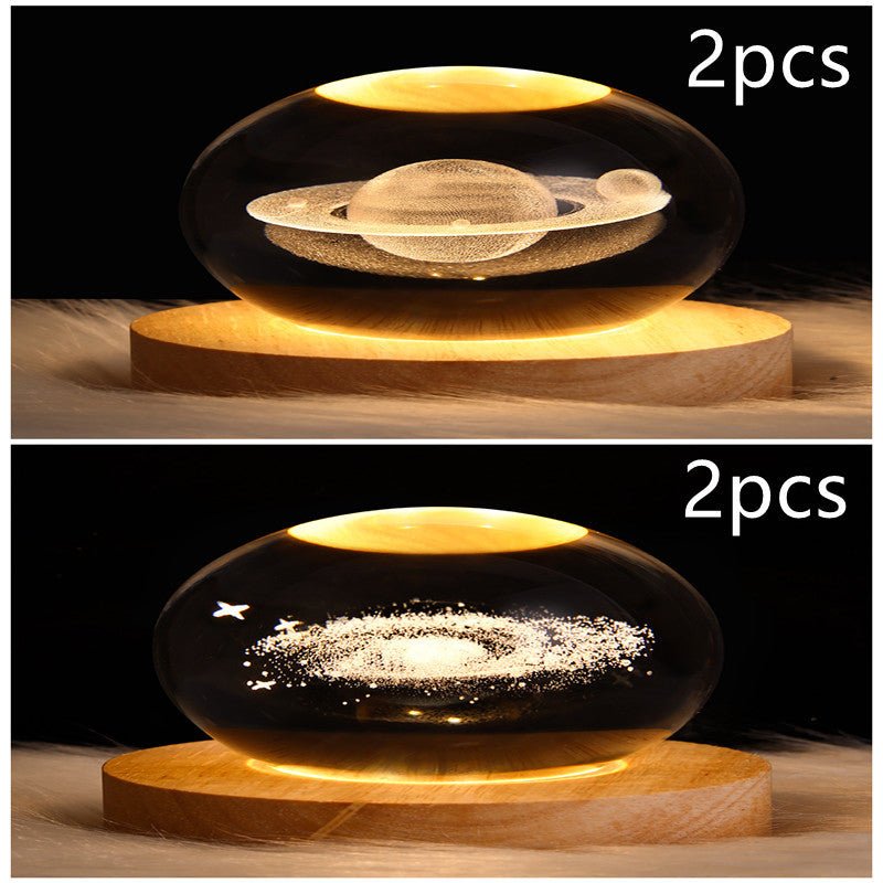 LED Night Light Galaxy Crystal Ball Table Lamp 3D Planet Moon Lamp Bedroom Home Decor For Kids Party Children Birthday Gifts - Expo GSolid Wood SeatSet18USB0