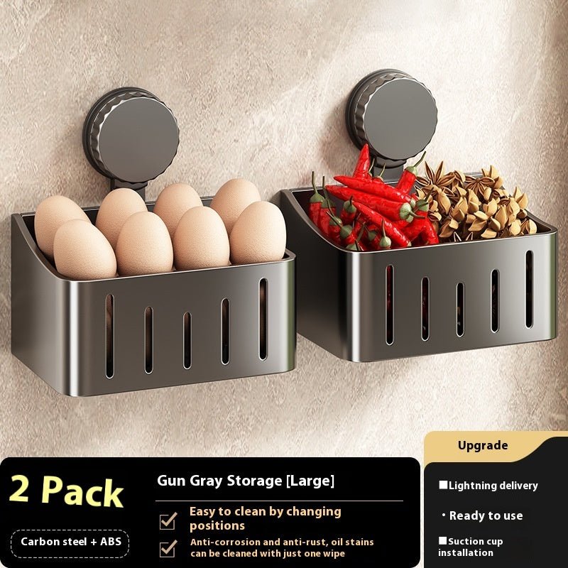 Onion, Ginger And Garlic Storage Box Wall - mounted Suction Cup Storage Rack - Expo GGray Large 2PCsOnion, Ginger And Garlic Storage Box Wall - mounted Suction