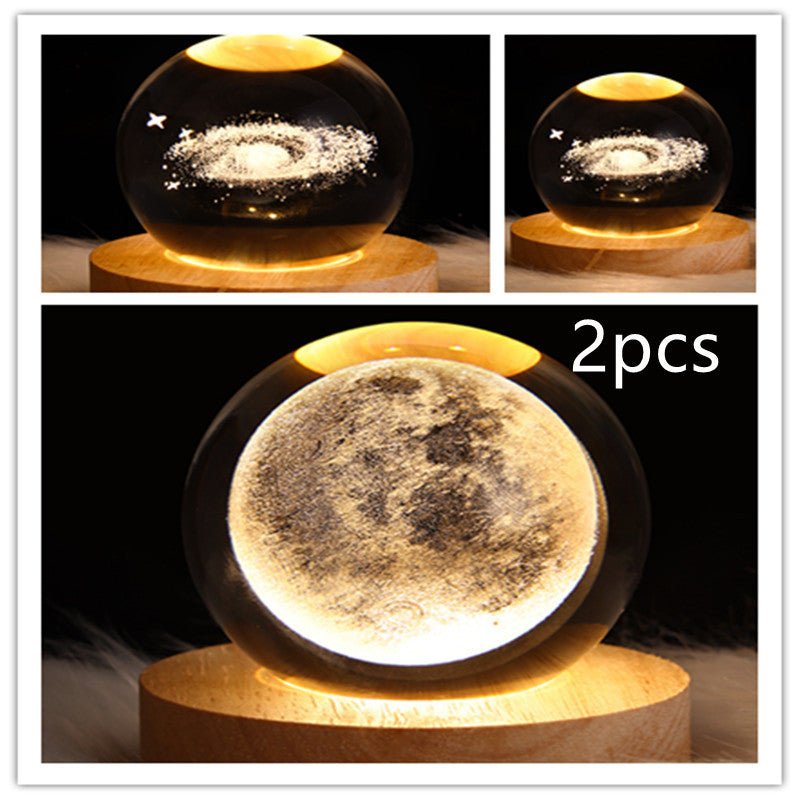 LED Night Light Galaxy Crystal Ball Table Lamp 3D Planet Moon Lamp Bedroom Home Decor For Kids Party Children Birthday Gifts - Expo GSolid Wood SeatSet35USB0