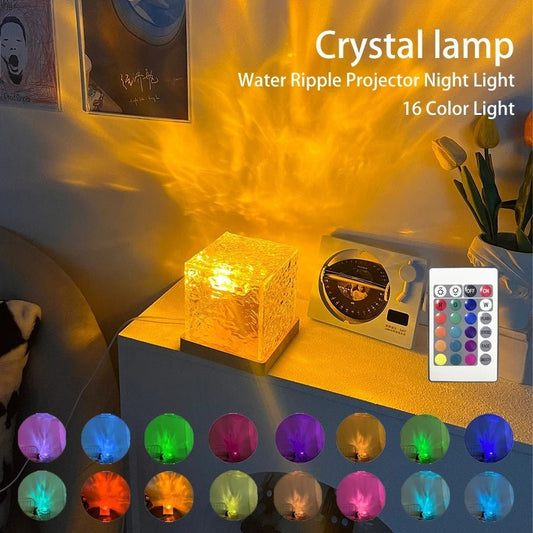 LED Water Ripple Ambient Night Light USB Rotating Projection Crystal Table Lamp RGB Dimmable Home Decoration 16 Color Gifts - Expo GTricolor dimmingUSB0