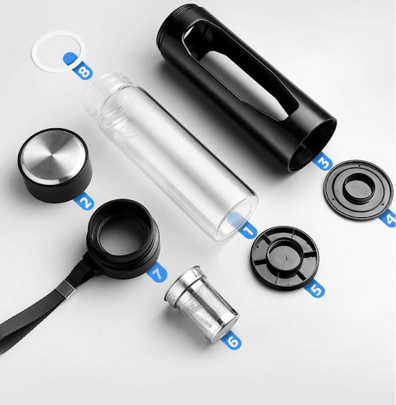 Glass Water Bottle Coffee Tea Cup Infuser With Lid Filter - Expo GBlack580ml0